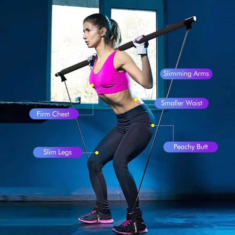 Pilates Bar Kit with Resistance Bands Multifunctional Pilates Bar for Women & Men Exercise Fitness Equipment for Women & Men Home Gym Pilates Yoga